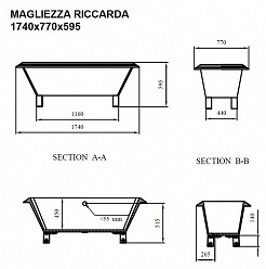 Magliezza Акриловая ванна на лапах  Riccarda  (174х77) ножки хром  – фотография-3